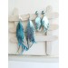set of 2 long leather feather earrings, brihgt genuine leather jewelry 