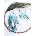 set of 2 long leather feather earrings, brihgt genuine leather jewelry 
