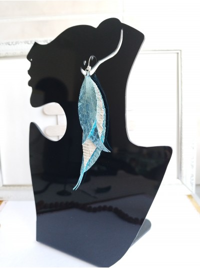 mother daughter earring set of 2 metallic light blue leather feather earrings
