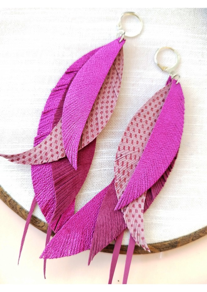 Multi layered earrings made from genuine leather