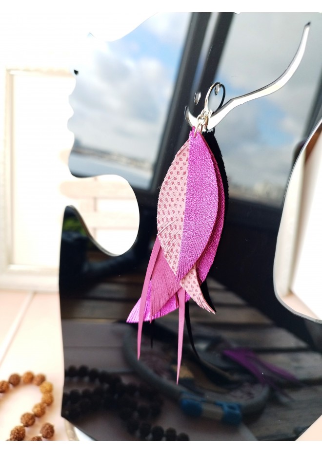Multi layered earrings made from genuine leather