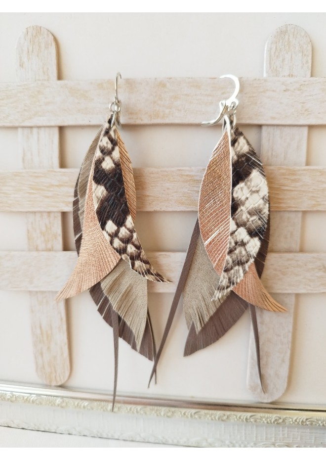 Multi layered earrings made from genuine leather