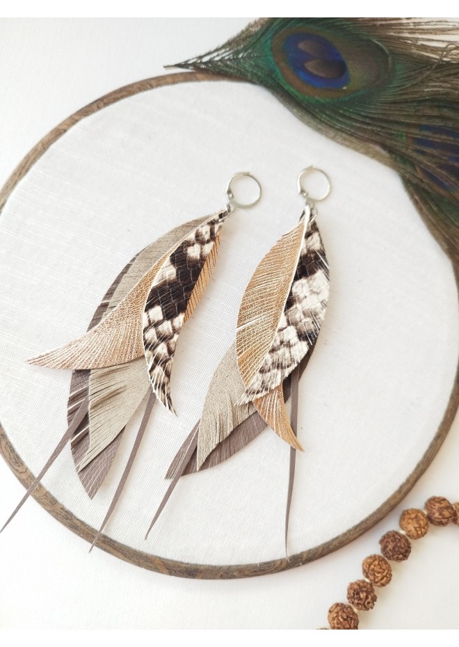 Multi layered earrings made from genuine leather