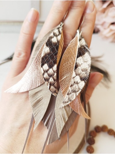 mokko rose gold leather feather earrings 