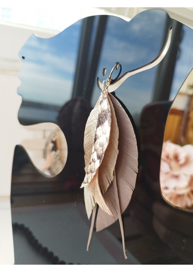Multi layered earrings made from genuine leather