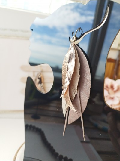 mokko rose gold leather feather earrings 