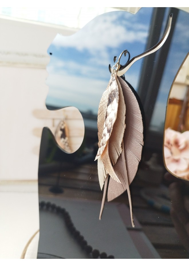 Multi layered earrings made from genuine leather