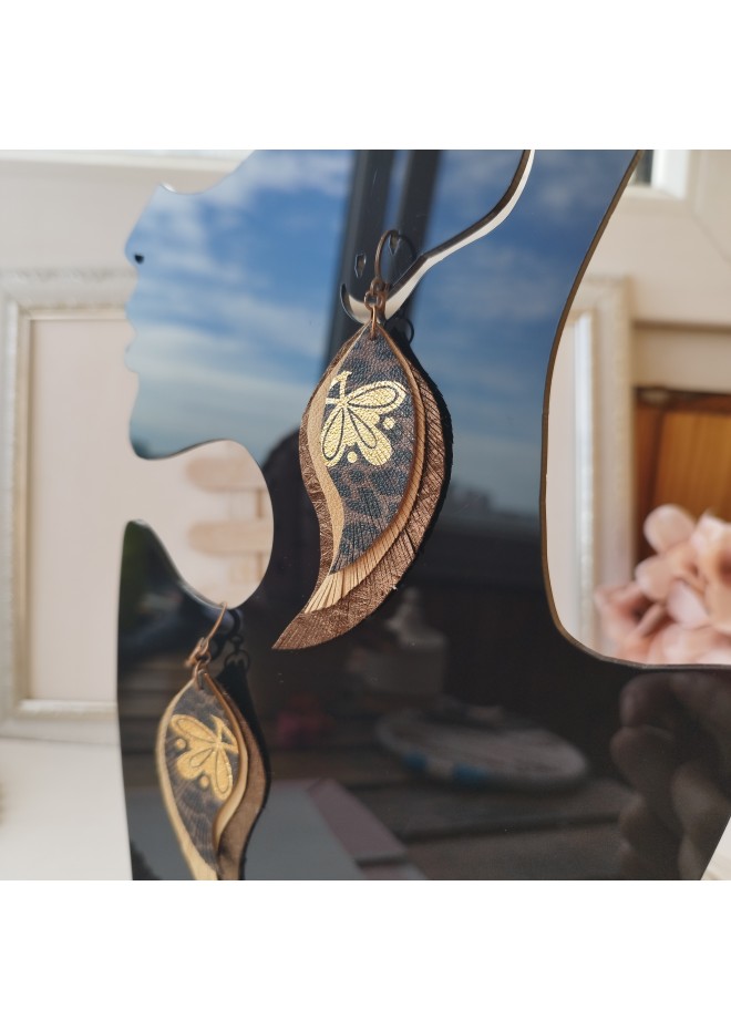 medium feathers earrings genuine leather jewelry  