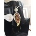 white brown leather feather earrings brass flower connector , genuine leather jewelry 