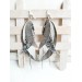long leather feather earrings genuine leather jewelry metallic gray