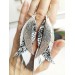 long leather feather earrings genuine leather jewelry metallic gray