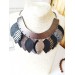  black gray silver bib leather feather collar 