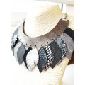  black gray silver bib leather feather collar 