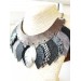  black gray silver bib leather feather collar 