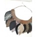  black gray silver bib leather feather collar 