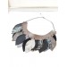  black gray silver bib leather feather collar 