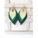 leather feather earrings yellow green , genuine leather jewelry 