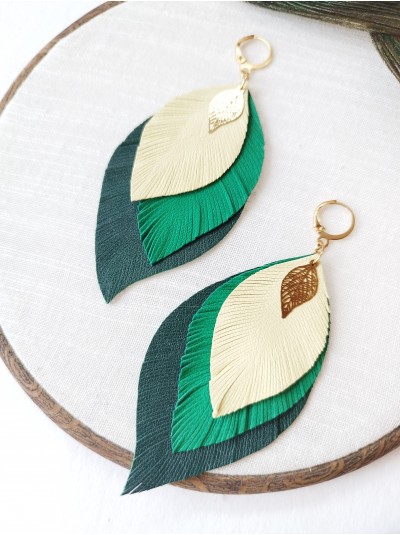 green yellow leather feather earrings.