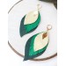 leather feather earrings yellow green , genuine leather jewelry 
