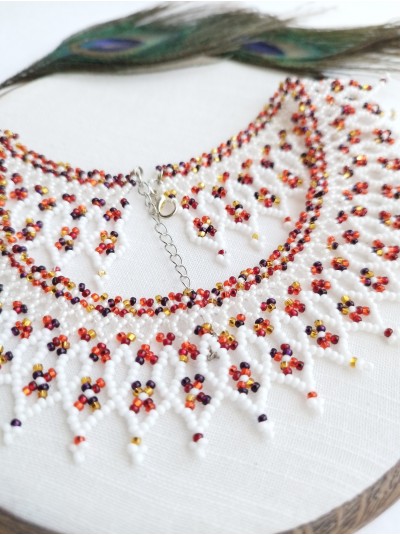  white red traditional Ukraine jewelry , ethnic  beaded necklace handmade sylanka
