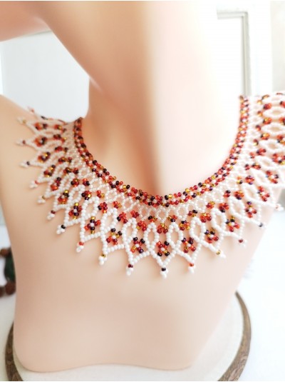  white red traditional Ukraine jewelry , ethnic  beaded necklace handmade sylanka