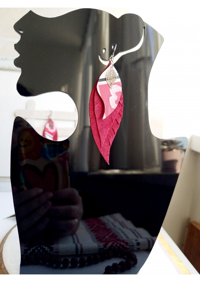 leather feather earrings pink genuine leather jewelry 