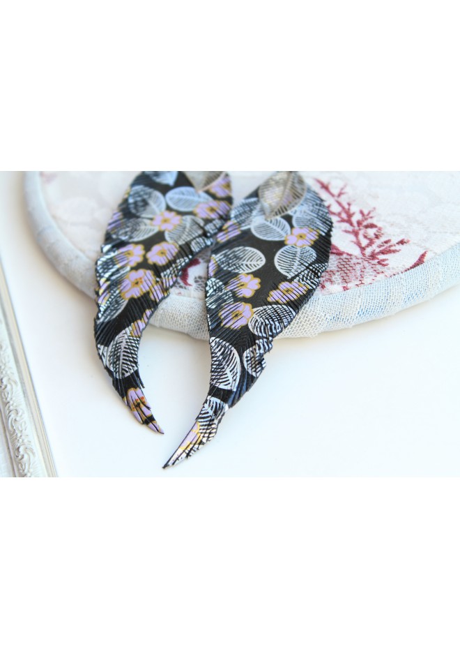 printed black long feathers earrings genuine leather jewelry  