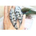 printed black long feathers earrings genuine leather jewelry  