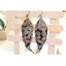 printed black long feathers earrings genuine leather jewelry  