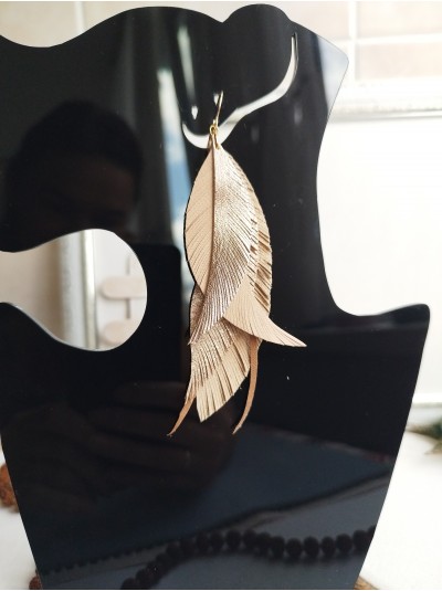 mokko rose gold leather feather earrings 