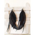 black long feathers earrings genuine leather jewelry  