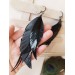 black long feathers earrings genuine leather jewelry  