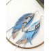 blue long feathers earrings genuine leather jewelry  