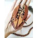 brown long feathers earrings genuine leather jewelry  