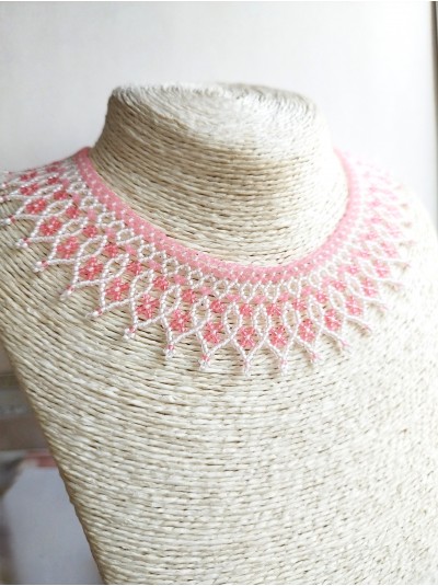 pink gentle beaded necklace, traditional Ukraine jewelry , ethnic  handmade sylanka