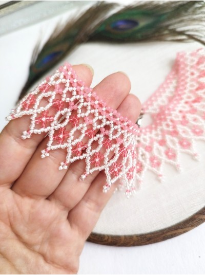 pink gentle beaded necklace, traditional Ukraine jewelry , ethnic  handmade sylanka