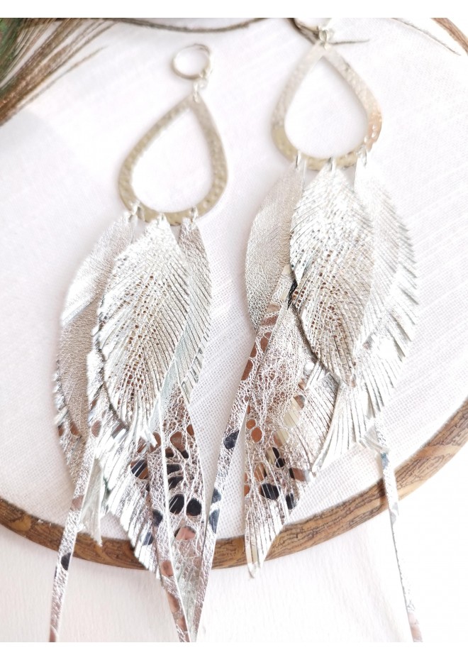 Multi layered earrings made from genuine leather