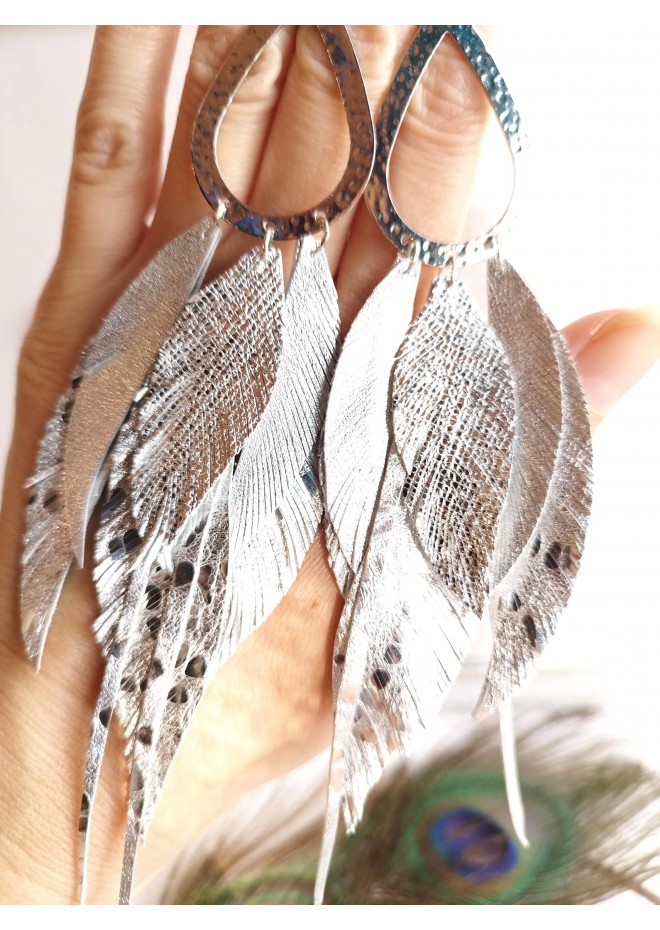 Multi layered earrings made from genuine leather