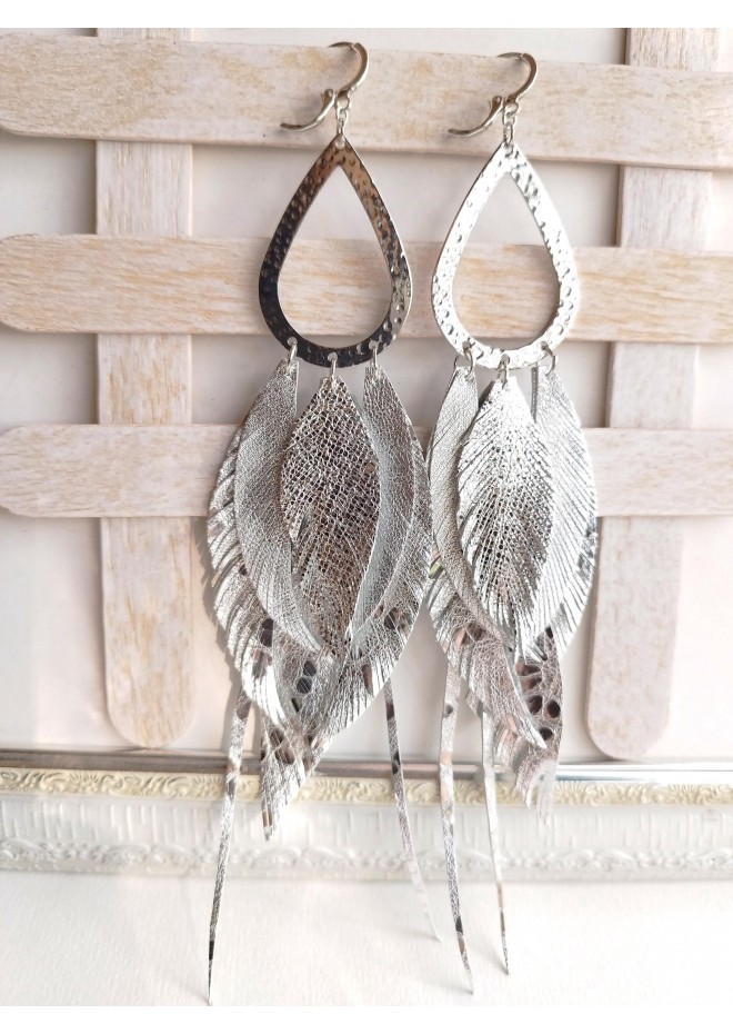 Multi layered earrings made from genuine leather