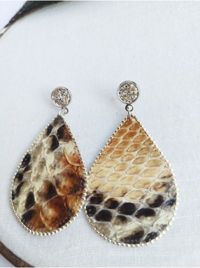 Beige leather earrings Dangle & Drop. Teardrop Leather Earrings