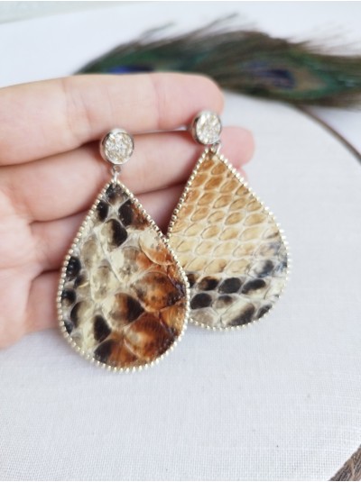 Beige leather earrings Dangle & Drop. Teardrop Leather Earrings