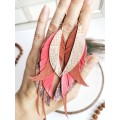 long leather feather earrings genuine leather jewelry metallic gray