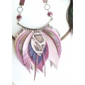 beige sand leather feather necklace