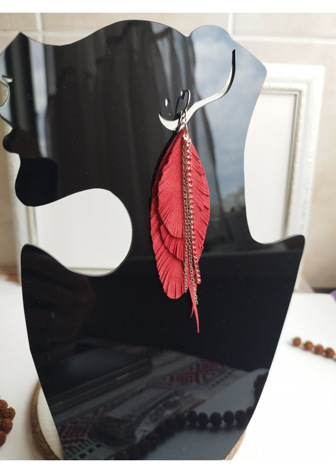 Unique high quality hand cut genuine leather feather earrings.