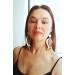 white brown leather feather earrings brass flower connector , genuine leather jewelry 