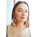 white brown leather feather earrings brass flower connector , genuine leather jewelry 