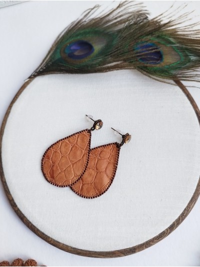 Brown leather earrings Dangle & Drop. Teardrop Leather Earrings
