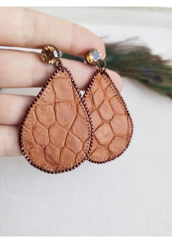 medium drop earrings genuine leather jewelry  stud earrings