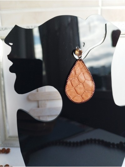 Brown leather earrings Dangle & Drop. Teardrop Leather Earrings