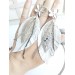 leather feather earrings white  flower connector , genuine leather jewelry 